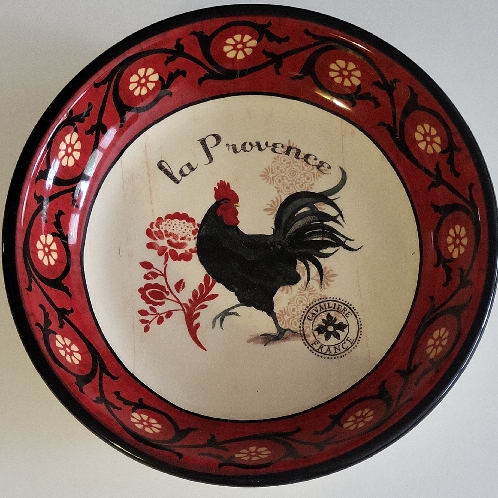 Decorative Plate with Rooster Design - Red and Black